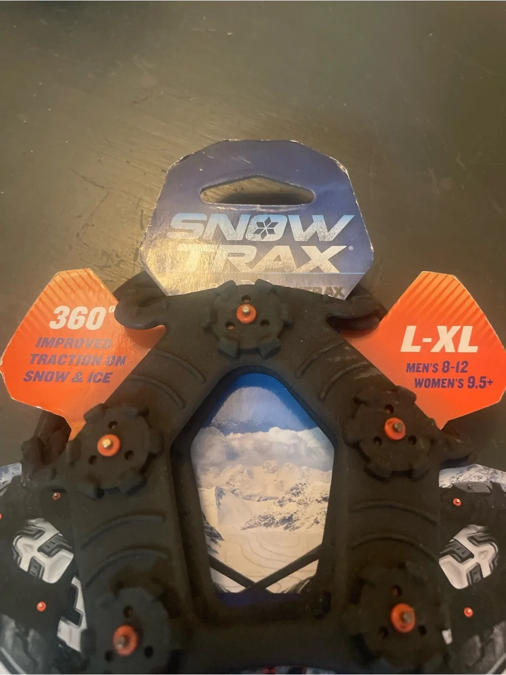 Snow Trax L-XL Ice Traction Cleats - Black with Orange Studs size Mens and women